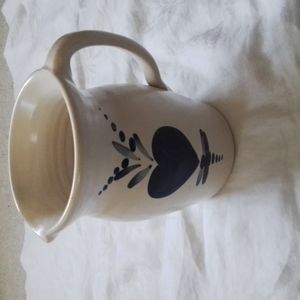 EAST TEXAS POTTERY ceramic stoneware pitcher with blue heart